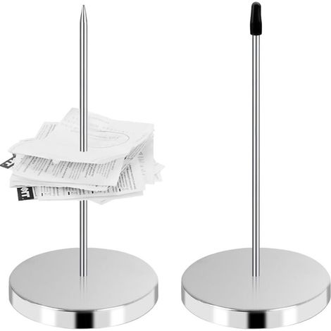2 Pièces Porte Mémo pour Factures, Pique-Note en Métal, Facture Aiguille avec Rond Support Base, Pique-Fiches Porte Mémo pour Restaurant Cuisine Bureau Hôtel (Argenté) (1/5)
