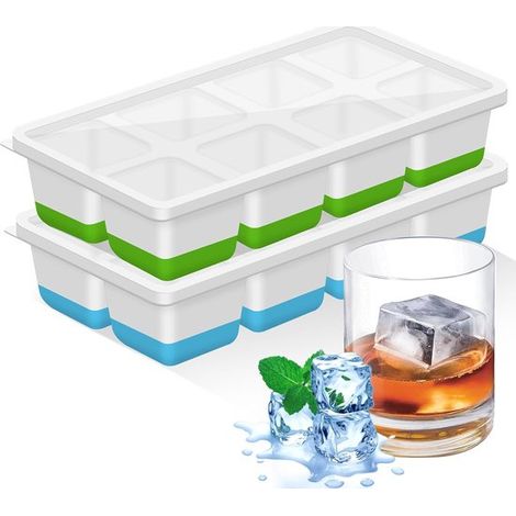 Bandeja grande para cubitos de hielo, bandeja de dos piezas, libre de BPA, apilable y reutilizable (verde + azul) (1/5)