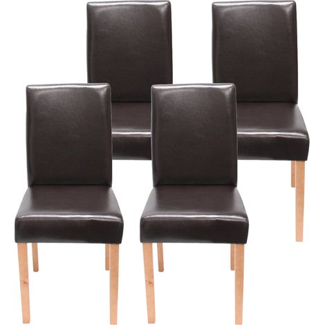 Lot de 4 chaises de séjour Littau, simili-cuir, marron, pieds clairs (1/3)