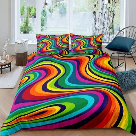 Bettwäsche Set 135x200cm Psychedelisch Boho Bunt Abstrakt 2-teilig Mikrofaser