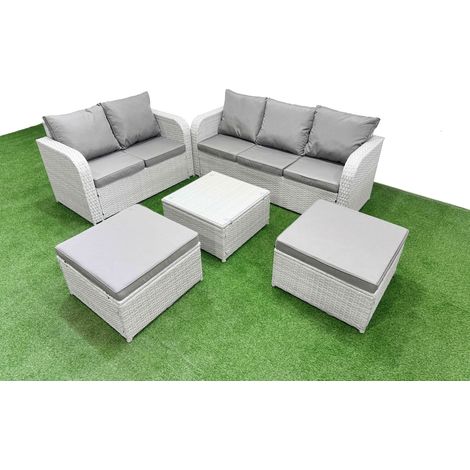 Fimous 7 Seater PE Rattan Wicker Garden Furniture Patio Conservatory Sofa Set with Square Coffee Table 3 Seater Sofa Love Sofa 2 Big Footstool (1/4)