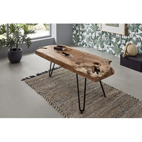 Couchtisch Beistelltisch Teakholz Hairpin-Gestell 100 x 40 x 40 cm schwarz ISANA (1/5)