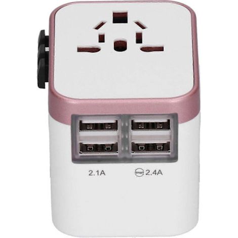 Adaptateur secteur international avec prise de voyage, doté de 4 ports USB, compatible avec le Royaume-Uni, l'UE, les États-Unis, le Japon, l'Australie et la Chine, 100240V, or rose. (1/5)