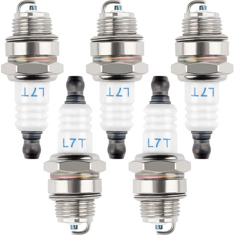5er-Pack L7T-Zündkerzen für Rasenmäher, kompatibel mit BM6A/L7T, für Zweitaktmotoren, Kettensägen und Heckenscheren. Ersatzteile.
