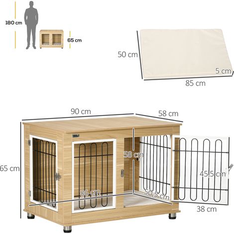 Niche table pour chien chêne double porte coussin, cage déco multifonction adaptée intérieur extérieur pour chiens de taille moyenne (1/5)