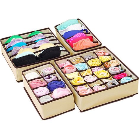 Organisateur De Tiroir Pliable - Pour Sous-Vêtements Et Soutiens-Gorge - 4 Pièces - 47 Cellules Totales - Tissu Respirant - Pour Armoire Ou Commode (1/5)
