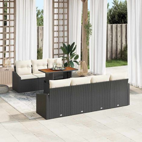 Garten Essgruppe mit Kissen 8 pcs Schwarz und Creme