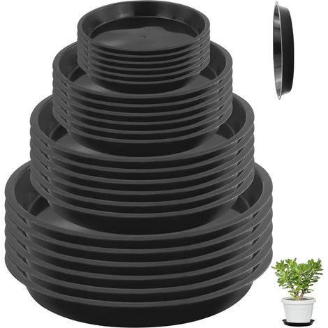 Soucoupe Végétale Soucoupes pour Plantes Bacs à Fleurs D'intérieur et D'extérieur Quatre tailles 24 Pcs noir (1/5)