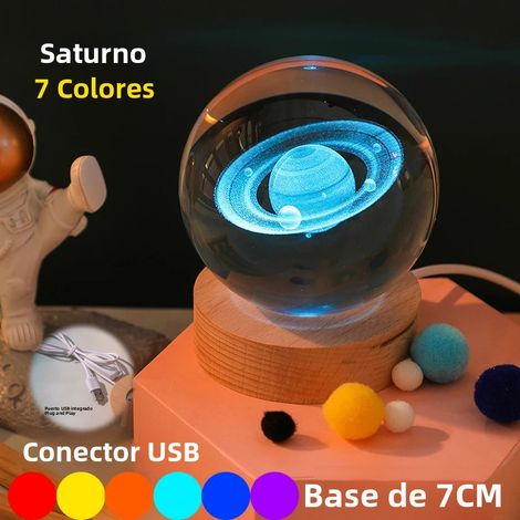 Veilleuse LED USB en cristal Galaxie (7 cm Saturne) - Lumière planétaire 3D - Lumière Lune (1/5)