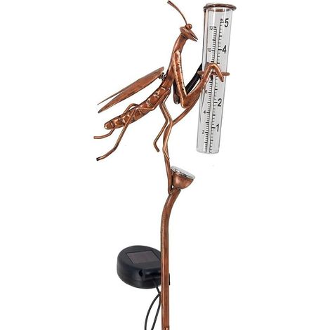 Pluviomètre à énergie solaire – Statuette décorative phosphorescente en métal pour jardin, pelouse, allée, patio