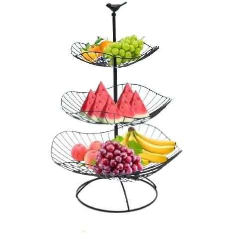 3 Etageren Servierplatte Dessert Kuchen Obstschale ObstKorb Metall Früchtekorb Etagenständer Party Servierständer für Dessert und Obst (Schwarz)