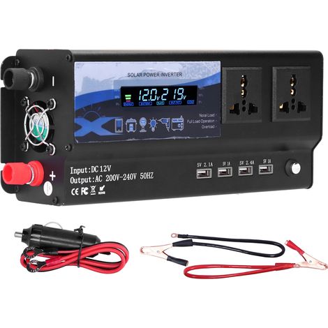 Convertisseur de courant pour voiture à onde sinusoïdale modifiée, puissance de crête 6 000 W, 2 ports USB Type-C avec éclairage LED multicolore, 12 V (1/5)