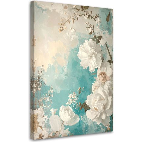 Bild auf Leinwand Stillleben mit Blumen in hellen Türkistönen 30x45 (1/5)