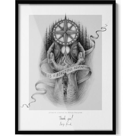 Cadre pour photos avec graphique image - pour impressions et photos - pour décoration intérieure - pour cadeau - dans un cadre noir 60x80 cm (1/5)