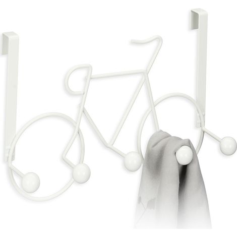 Relaxdays Kleiderhaken im Fahrrad-Design, 5 Haken Flurgarderobe, Türgarderobe zum Einhängen, Metall Türhakenleiste, weiß