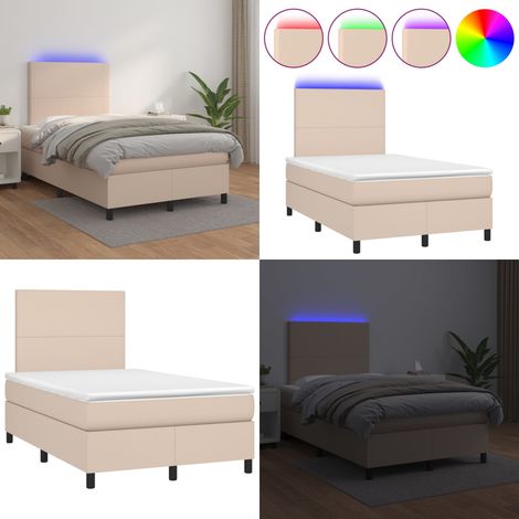 Sommier à lattes de lit avec matelas LED Cappuccino 120x200 cm - Lit Capitonné - Lit Avec Éclairage LED - Lit Design - Sommier Tapissier - Matelas À Ressorts Ensachés - Home & Living (1/5)