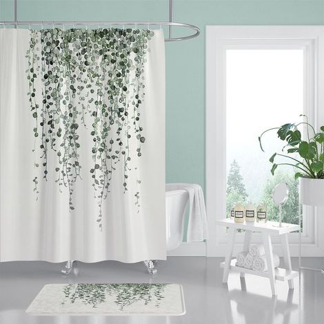 Eucalyptus leaf shower curtain 180x180 cm – 100% waterproof polyester fabric – Reinforced top hem – Machine washable (1/3)