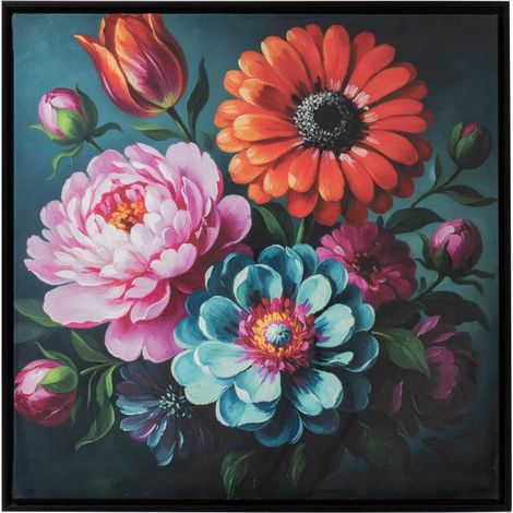 Amadeus - Toile bouquet fleurs XL en velours cadre noir 80x80 cm (1/2)