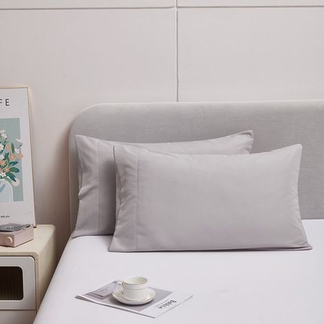Taie d'oreiller 50 x 76 cm - Lot de 2 - Microfibre brossée - pour plus de douceur et de chaleur - Fermeture portefeuille - Gris clair (1/5)