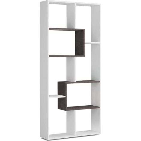 Bücherregal Fremont, Multipositions-Bücherregal mit 8 Fächern, Büroregal, Regal als Raumteiler, cm 80x25h180, Weiß und Oxid (1/5)