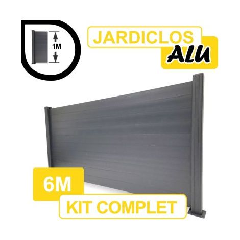 Kit Clôture Aluminium Gris Anthracite 6M - JARDICLOS - Sur Platines - 1 mètre