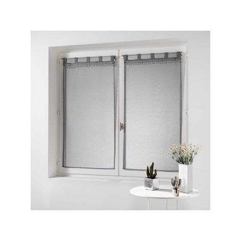 Paire droite passants sable top pompons poupette - 60 x 120 cm - Polyester - Gris - Livraison gratuite (1/3)
