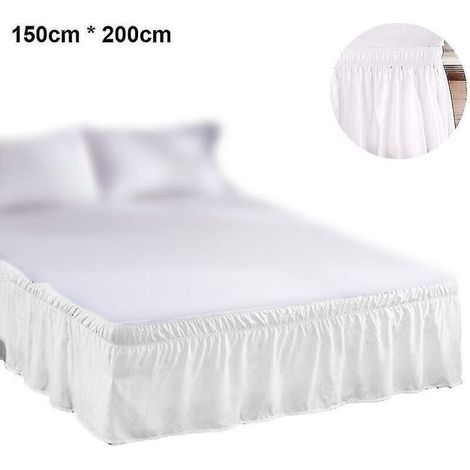 Jupe de lit à volants anti-poussière enveloppants blancs. chute de 150 x 200 cm. facile à installer. résistance aux rides et à la décoloration. lavable en machine