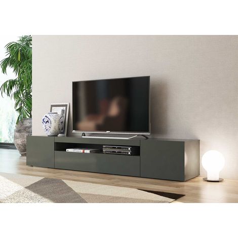 Meuble TV moderne 200 cm laqué anthracite brillant Adilah (1/4)