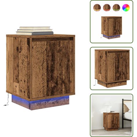 Nachttisch mit LED-Leuchten Altholz-Optik 38x34x50 cm - Nachttisch - Nachttische - Nachttischschrank - Nachtschrank (1/5)