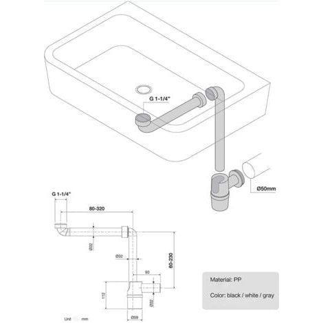 Tuyau de vidange de lavabo, tuyau de vidange mural anti-odeur de lavabo, peut être tourné à 360 degrés pour l'installation, anti-odeur et étanche