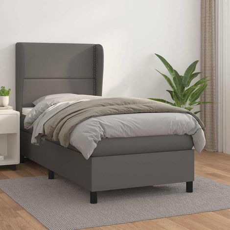 vidaXL Sommier à lattes de lit avec matelas Gris 100x200 cm Similicuir (1/5)