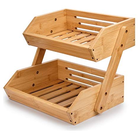 Support de Corbeille à Fruits en Bambou 2 Niveaux Support pour Le Rangement des légumes, du Pain dans la Cuisine, Naturel (1/4)