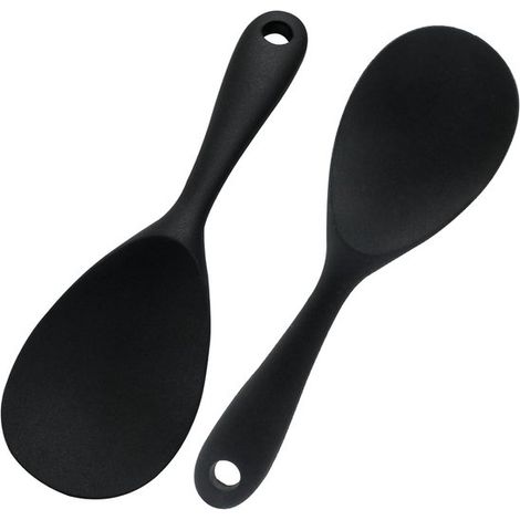 Lot de 2 cuillères à riz - cuillère de service - cuillère à riz - Ustensile de cuisine - Convient pour le riz et les salades - Silicone - Noir (1/5)