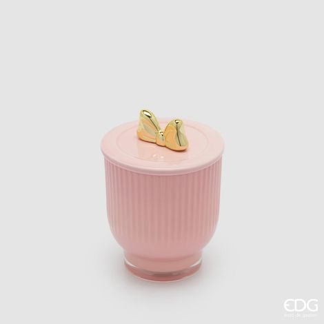 EDG Enzo De Gasperi Candela di Natale Fiocco con Vaso H 13 Cm D 9 Cm Rose Water Rosa Oro