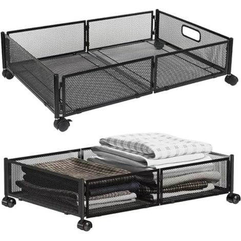 Lot de 2 boîtes de rangement pliables en métal - 62,6 x 42,3 x 15,8 cm - Pour couvertures, livres, jouets, vêtements, chaussures - Noir (1/5)