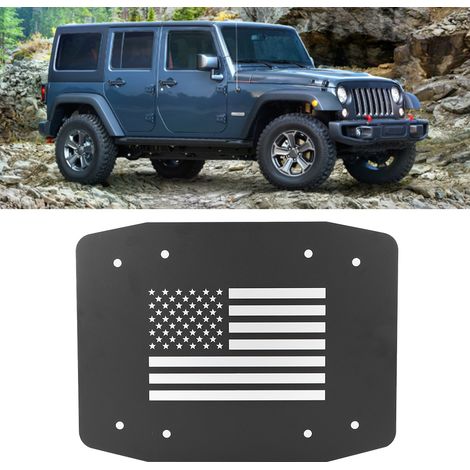 Cache-roue de secours avec sortie d'aération de hayon et plaque de type drapeau, compatible avec Jeep Wrangler JK 2 ou 4 portes 18-19 (1/5)