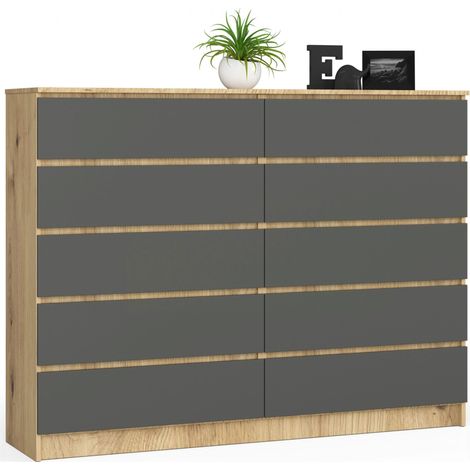 Kommode AKORD K160 Eiche Artisan 160 cm 10 Schubladen Front Graphitgrau B160 x H121 x T40 cm (1/5)