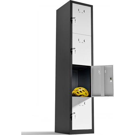 Vestiaire metallique à 4 portes Casier Metal pour votre atelier ou votre bureau Vestiaire avec serrure (Blanc/Noir) (1/5)