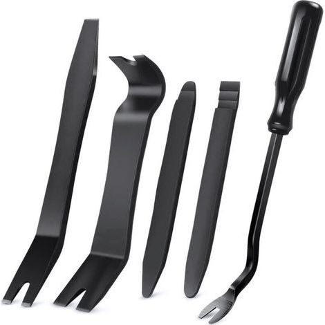 Kit d'outils de démontage de garnitures automatiques, kit d'outils anti-rayures pour le retrait du panneau de pincement de portière de voiture et du tableau de bord audio - 5 pièces black (1/5)