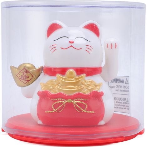 Ortviai Chat porte-bonheur maneki neko solaire blanc, décoration intérieure pour voiture, bureau et boutique, 6 x 5,5 cm (1/5)