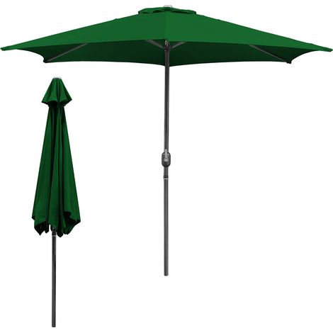 Parasol droit d’Extérieur 3.5m - mât central en aluminium orientable et manivelle d'ouverture, Vert (1/5)