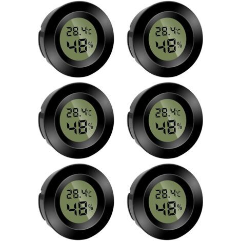 Lot de 6 mini hygromètres numériques ronds - Hygromètre - Température (℉) ou Celsius (℃) - Pour l'intérieur, le bureau, le salon - Piles incluses (1/5)
