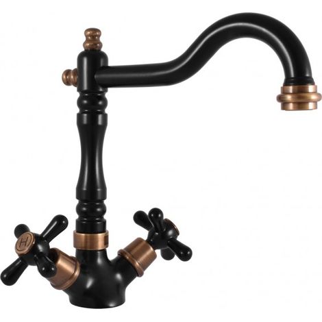 Mélangeur évier MORAVA RETRO pivotant en laiton noir mat (1/5)