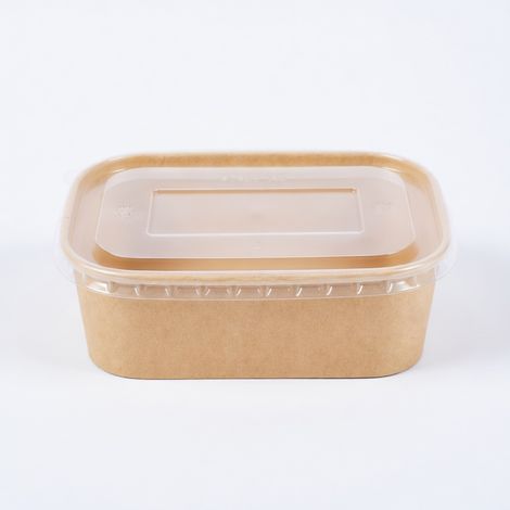 Bol rectangulaire en kraft brun 750 ml avec couvercle en PP