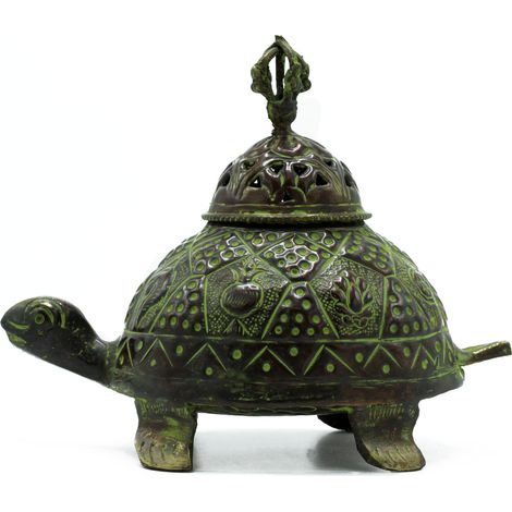 Porte-encens tortue tibétaine en laiton Verdigris - Lrg- Vendu par 1 (1/4)