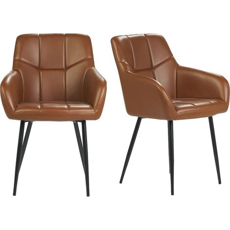 Design-Stühle aus braunem Polyurethan und schwarzem Metall (2er-Set) MONTERO