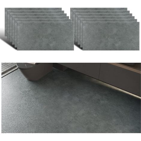 Dalle PVC Adhesive Effet Béton Gris Autocollant de Sol Auto-Adhésif Vinyle Carrelage Adhesif Mural Cuisine Salle de Bain Salon 1.5mm 12 Pièces 60cm x 30cm (1/5)