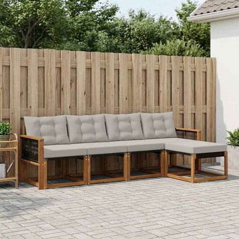 vidaXL Ensemble de canapés d'extérieur 5 pcs Naturel et gris clair (1/5)