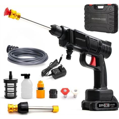 Venteo – Nettoyeur haute pression sans fil 21V – Projection d'eau jusqu'à 10m – Tuyau 5m – Moteur puissant pour nettoyage extérieur