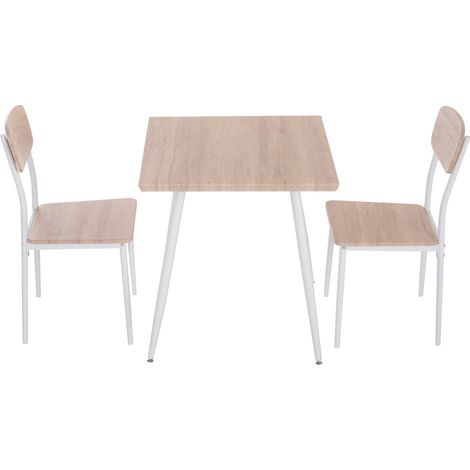 Ensemble de salle à manger HOMCOM 3 pièces table et 2 chaises métal blanc naturel (1/5)